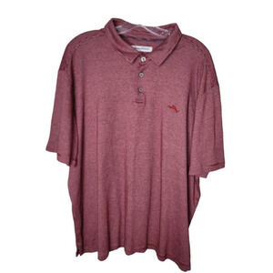 Tommy Bahama Polo Shirt Men's XXL Red Micro Stripe Short Sleeve golf Logo
